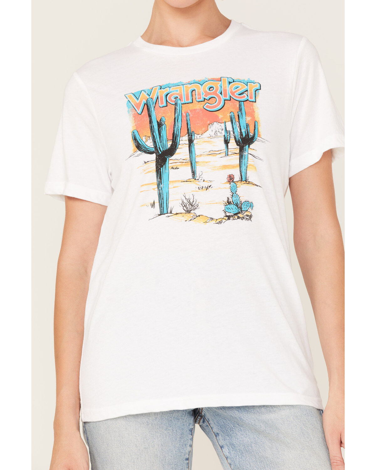Wrangler Women's Boot Barn Exclusive Sunset Cactus Logo Graphic Tee
