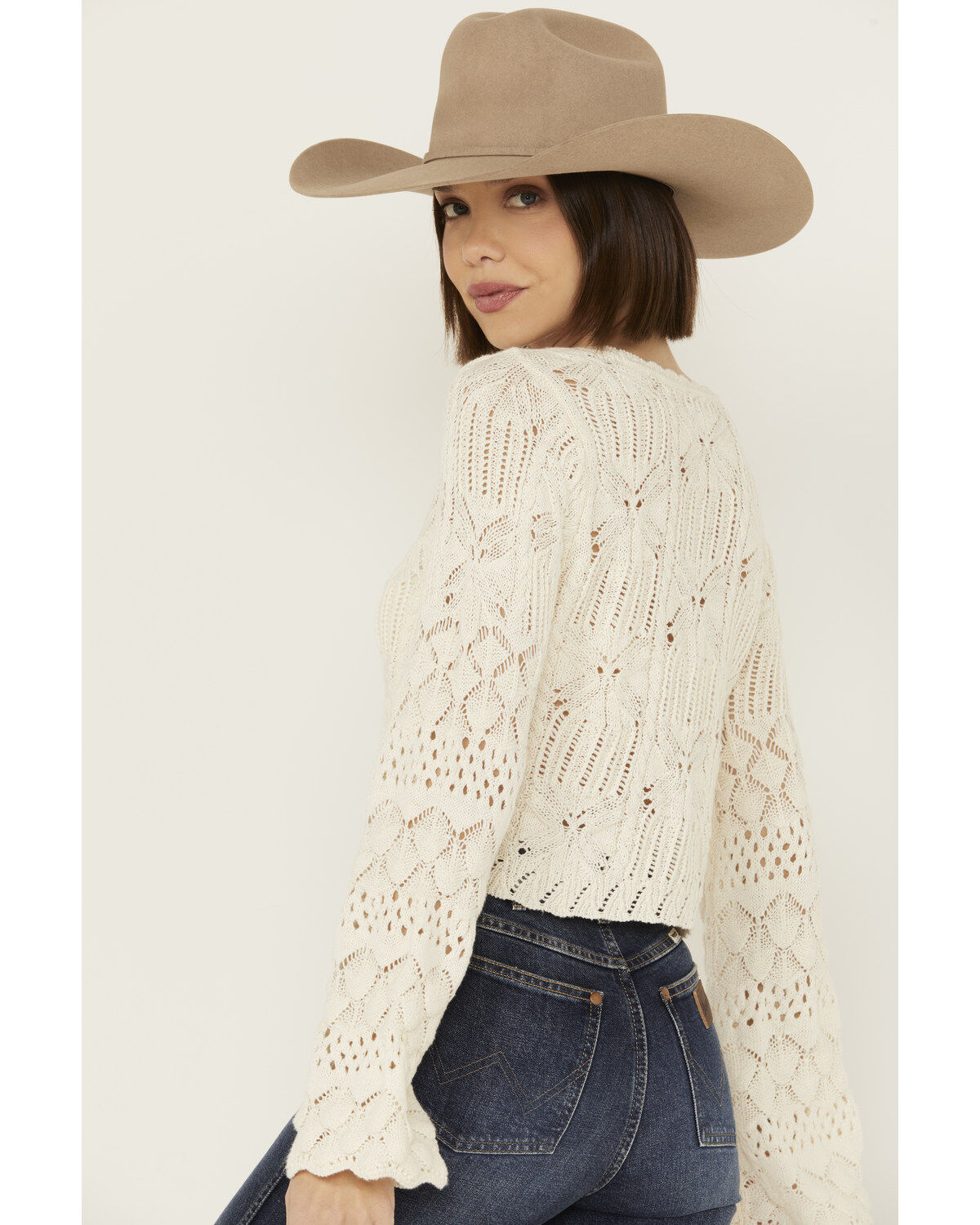Shyanne Women's Bell Sleeve Cropped Crochet Sweater