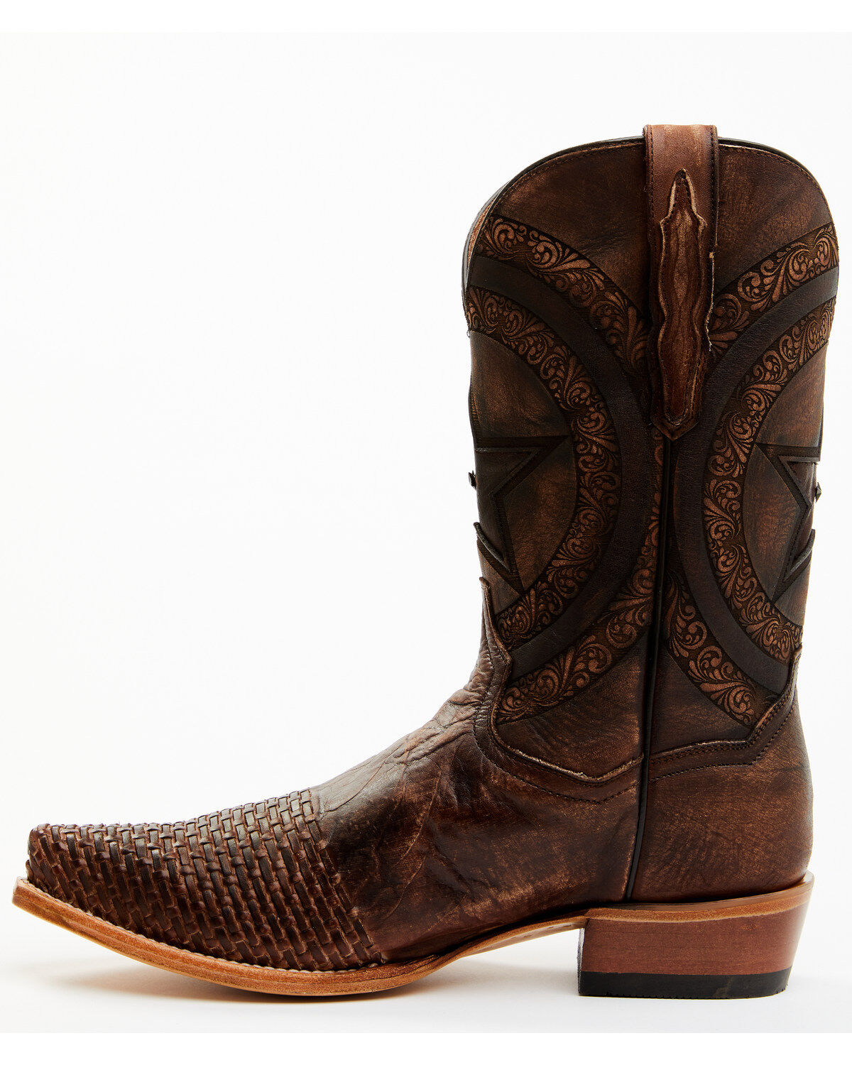 Dan Post Men's Embossed Star & Studded Basketweave Western Leather Boots - Snip Toe