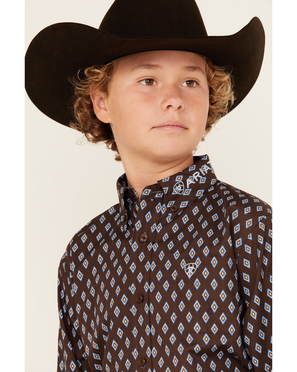 Ariat Boys' Logo Team Geo Print Long Sleeve Button-Down Western Shirt