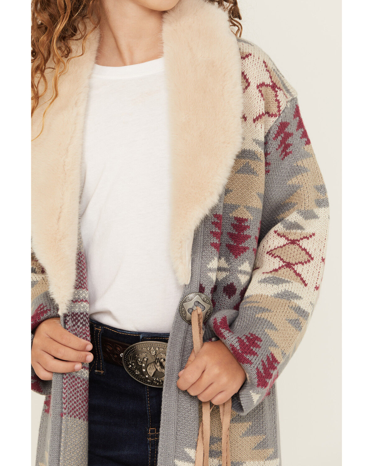 Shyanne Girls' Southwestern Print Fur Trim Cardigan