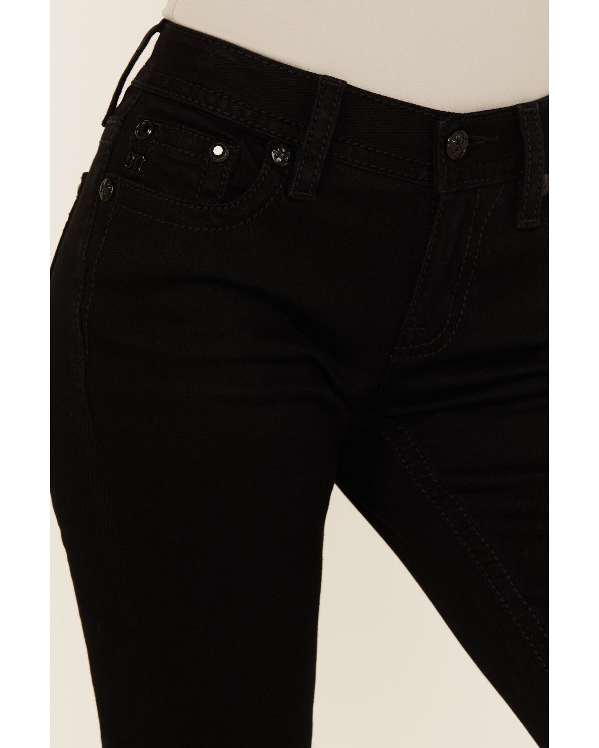 Miss Me Women's Mid Rise Cross Pocket Bootcut Stretch Denim Jeans