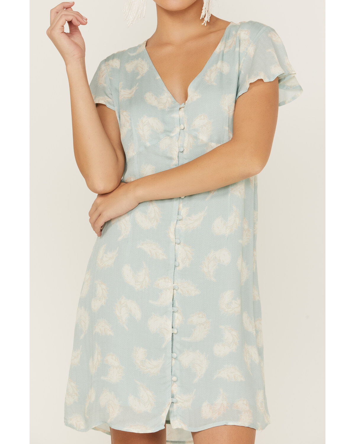 Stetson Women's Feather Print Button-Front Mini Dress