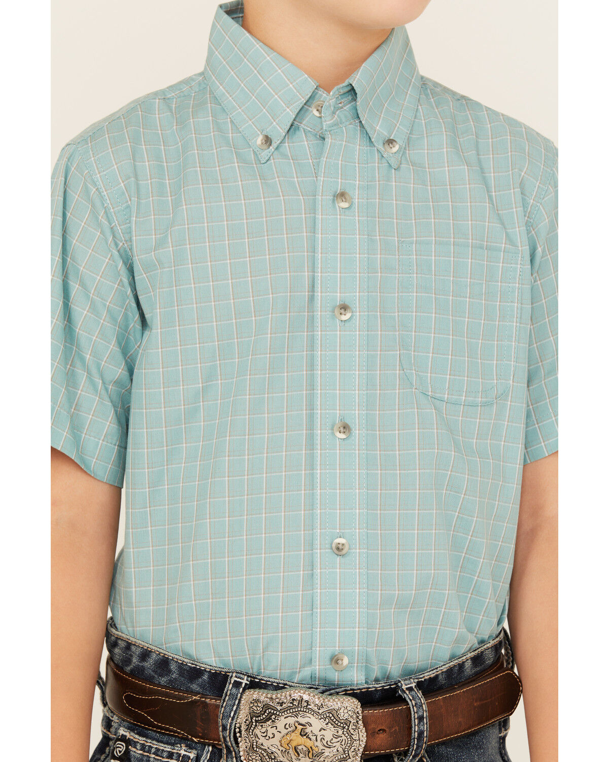 Wrangler Riata Boys' Plaid Print Short Sleeve Button-Down Western Shirt