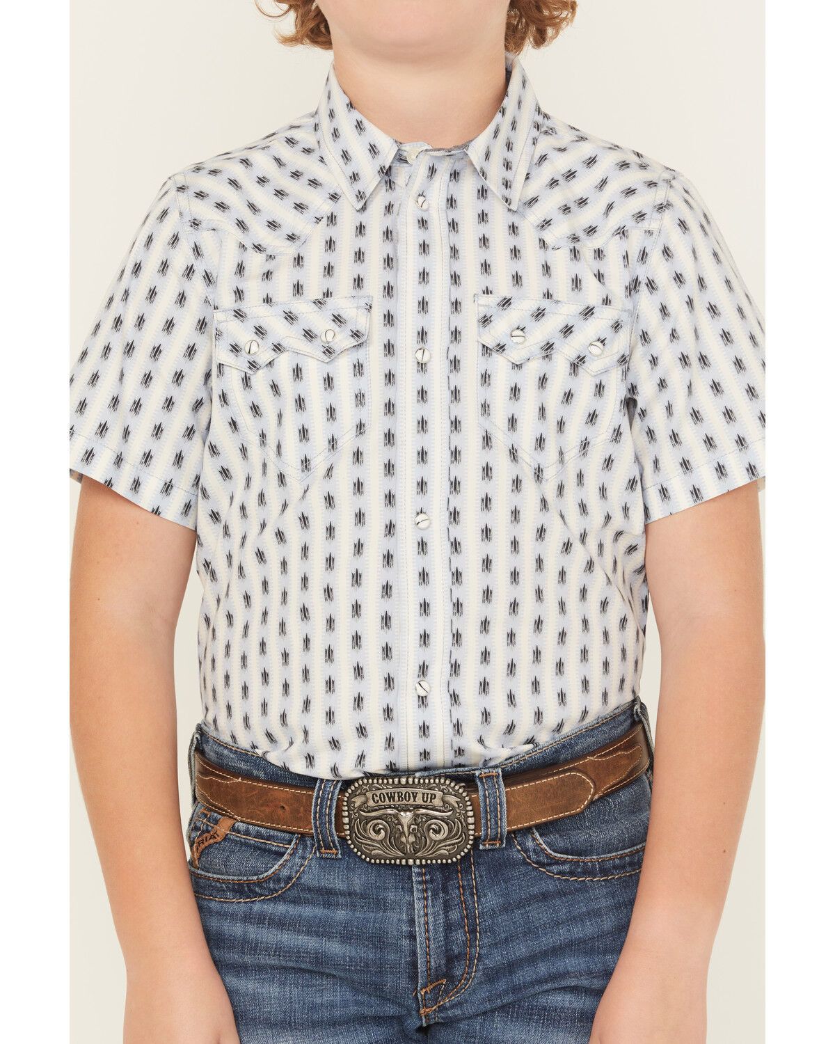 Cody James Boys' Outlaw Pass Striped Print Short Sleeve Snap Western Shirt