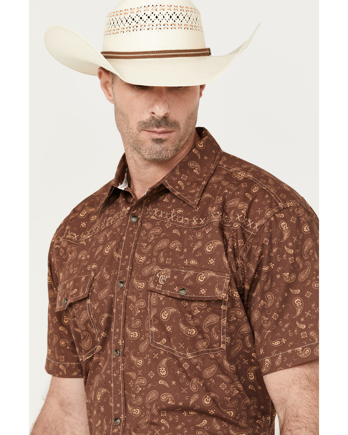 Cowboy Hardware Men's Roman Paisley Print Short Sleeve Western Snap Shirt