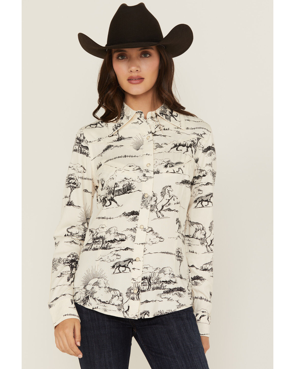 Wrangler x Lainey Wilson Women's Landscape Print Long Sleeve Snap Western Shirt