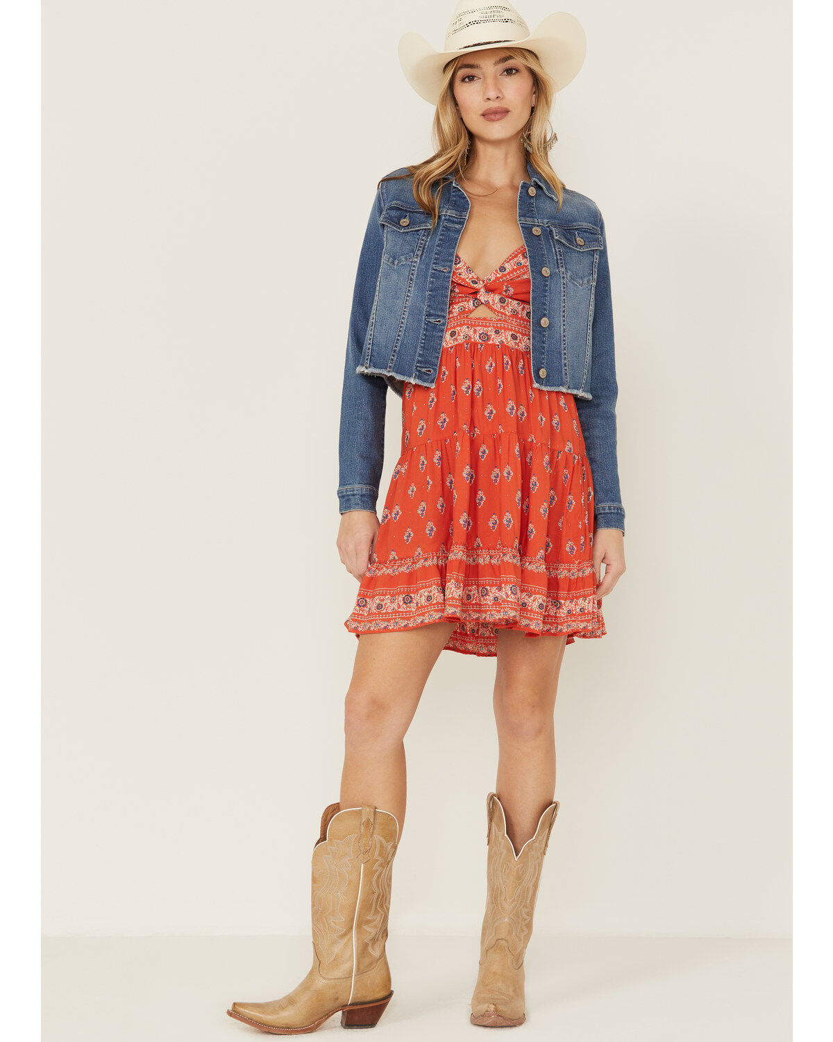 Shyanne Women's Light Denim Cropped Fray Jacket