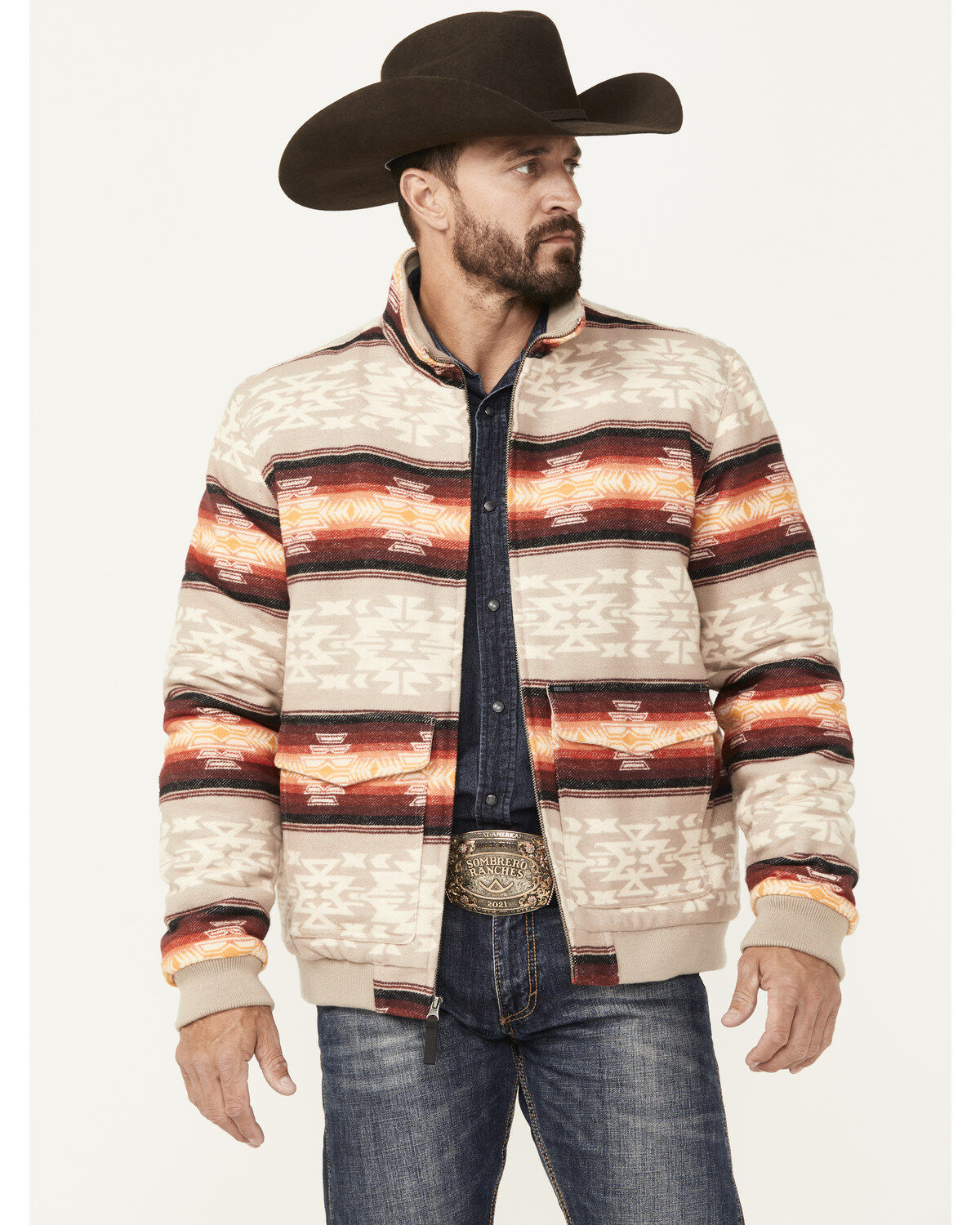 Rock & Roll Denim Men's Bomber Southwestern Striped Zip Jacket