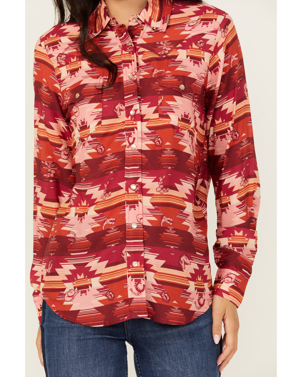 Roper Women's Southwestern Print Long Sleeve Pearl Snap Blouse