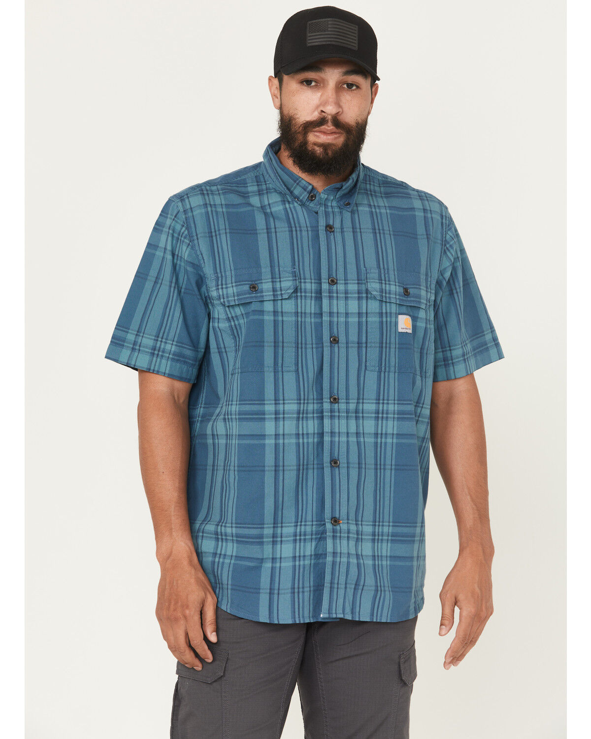 Carhartt Men's Plaid Print Loose Fit Midweight Short Sleeve Button-Down Work Shirt