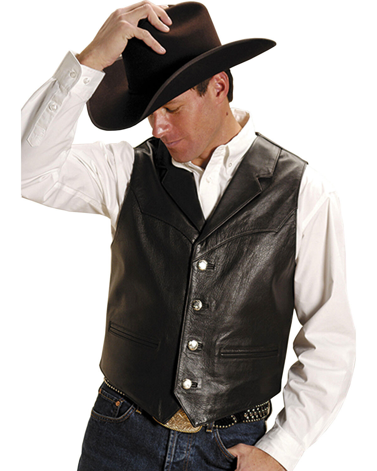 Roper Men's Nappa Notched Collar Leather Vest - Big & Tall