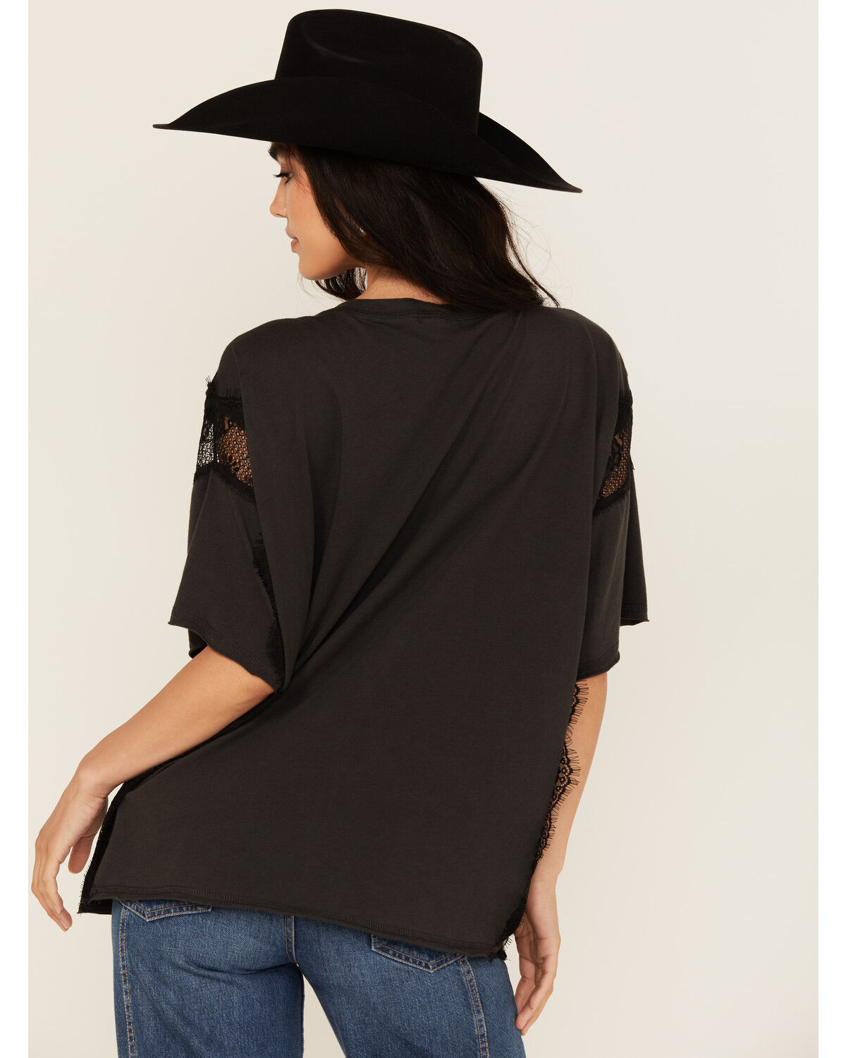 Originality Women's Cowboy Lace Short Sleeve Graphic Tee