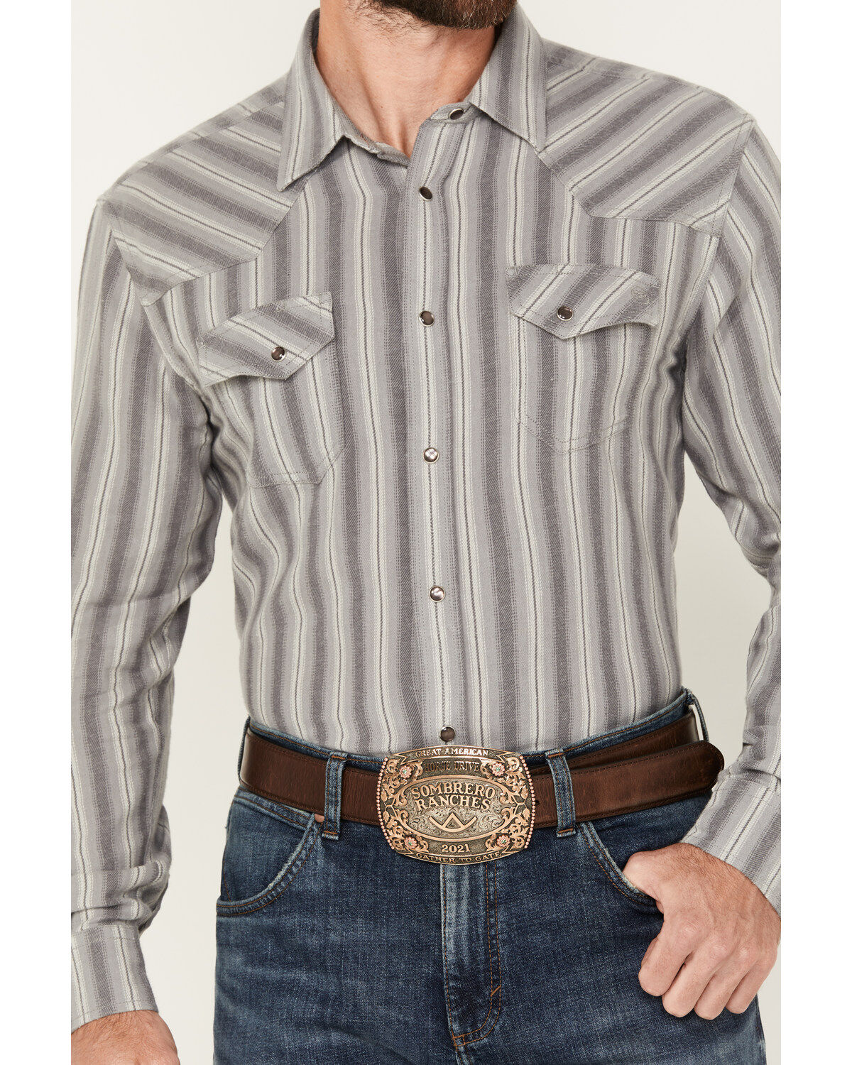 Blue Ranchwear Men's Freestone Striped Print Long Sleeve Snap Western Shirt