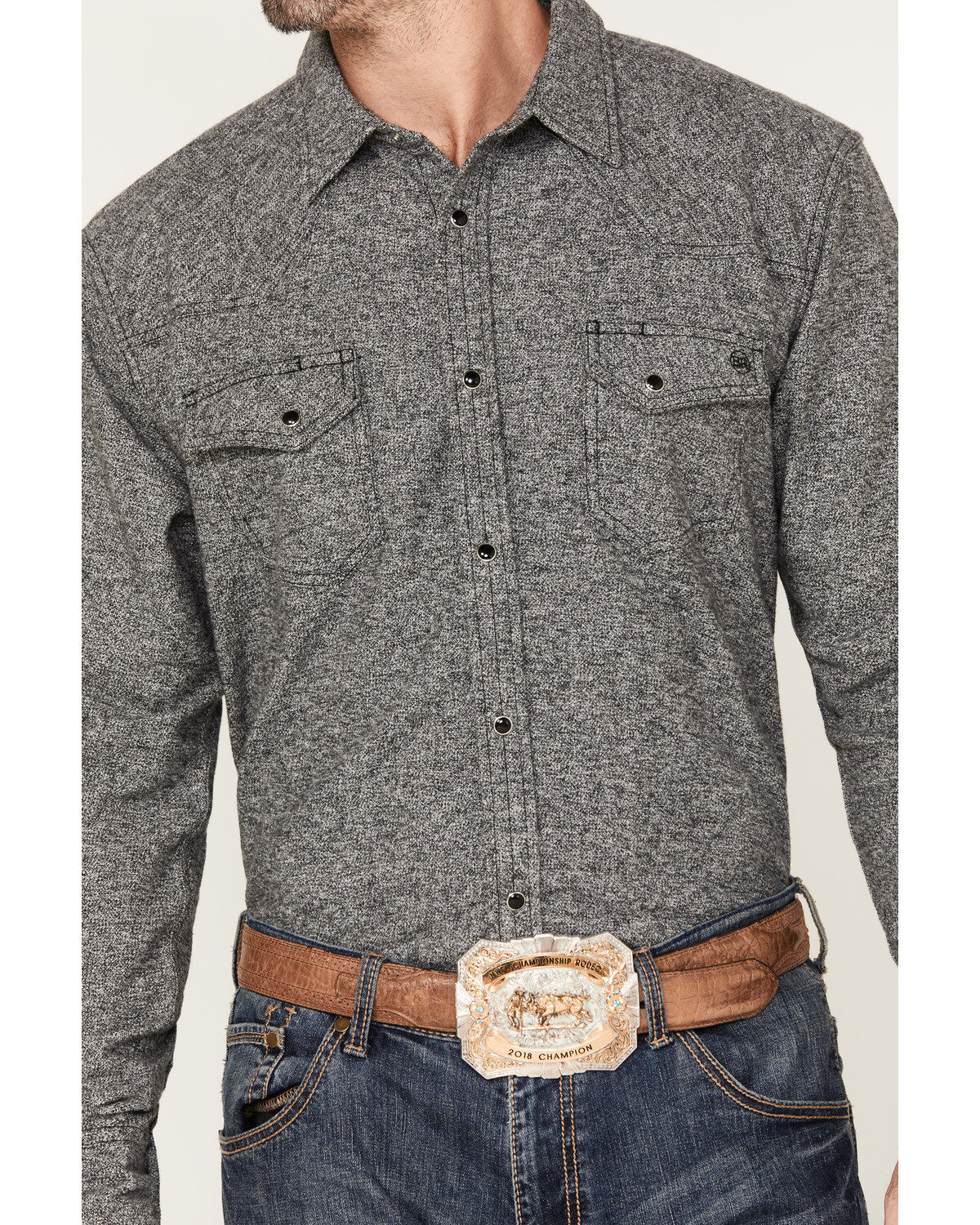 Blue Ranchwear Men's Jasper Heather Long Sleeve Snap Flannel Shirt