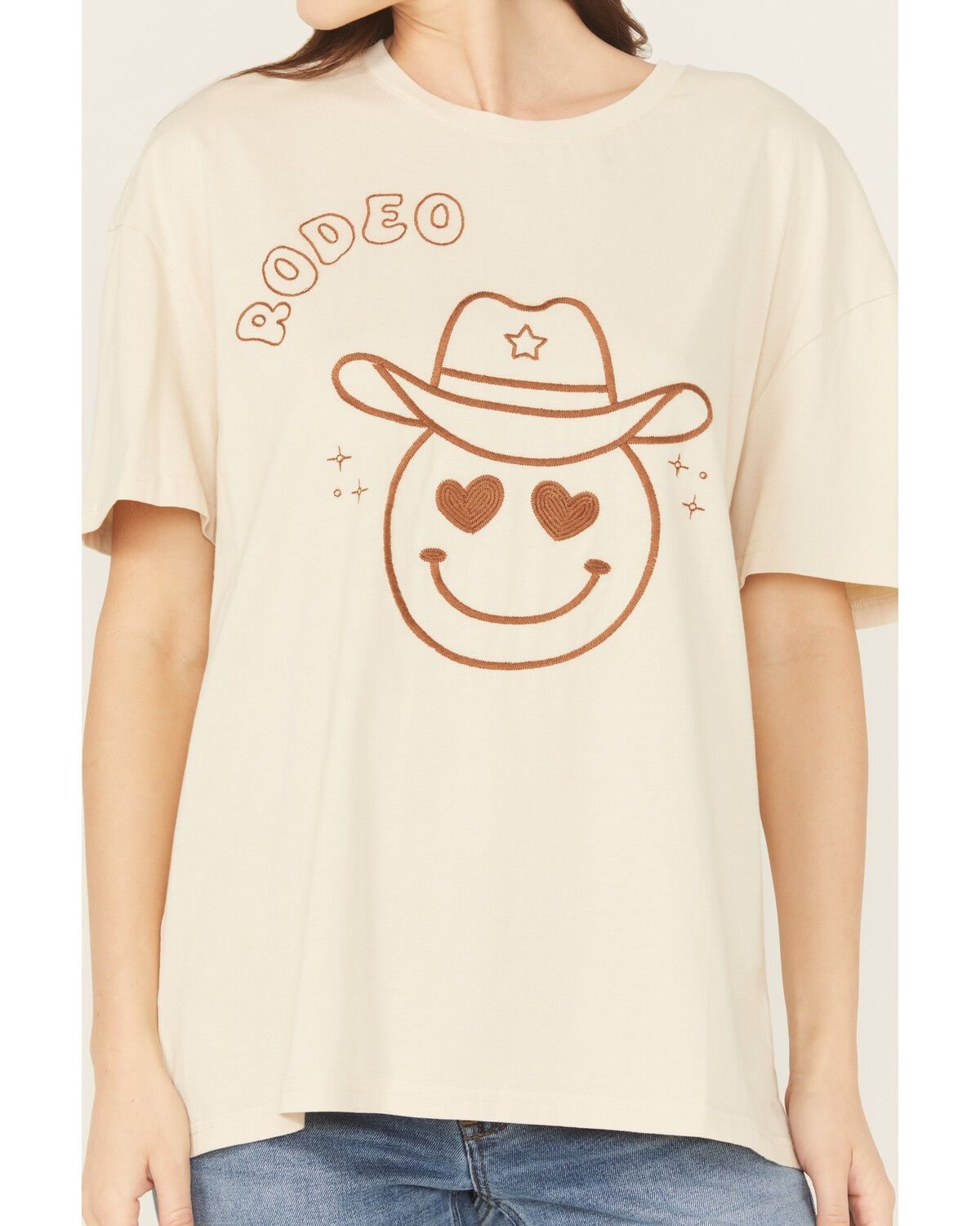 Blue B Women's Embroidered Smiley Rodeo Short Sleeve Graphic Tee