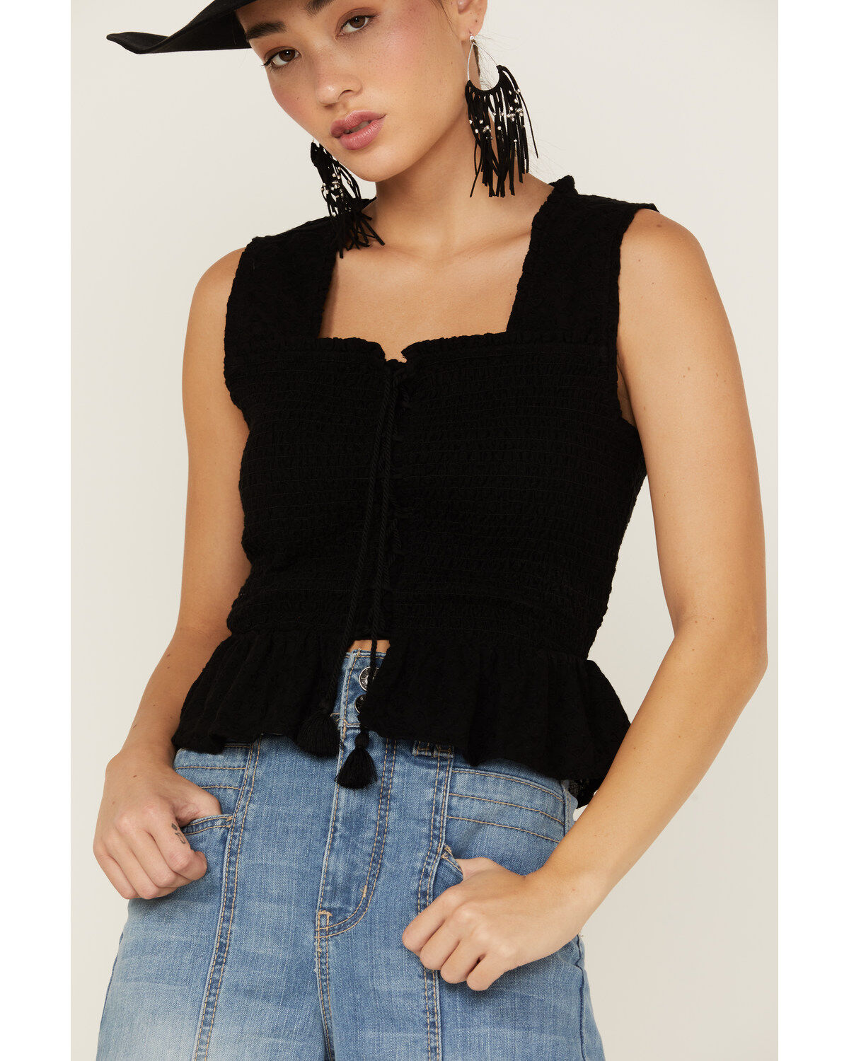 Shyanne Women's Eyelet Smocked Corset Tank Top