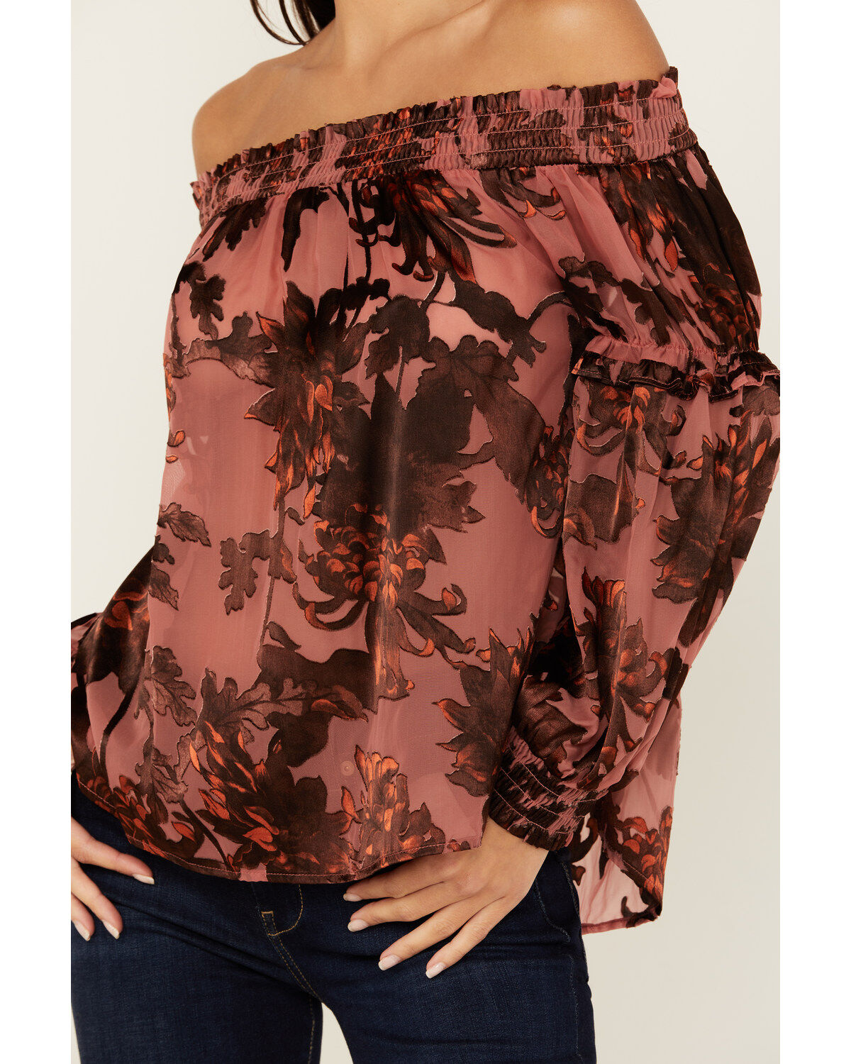 Shyanne Women's Burnout Satin Printed Peasant Top