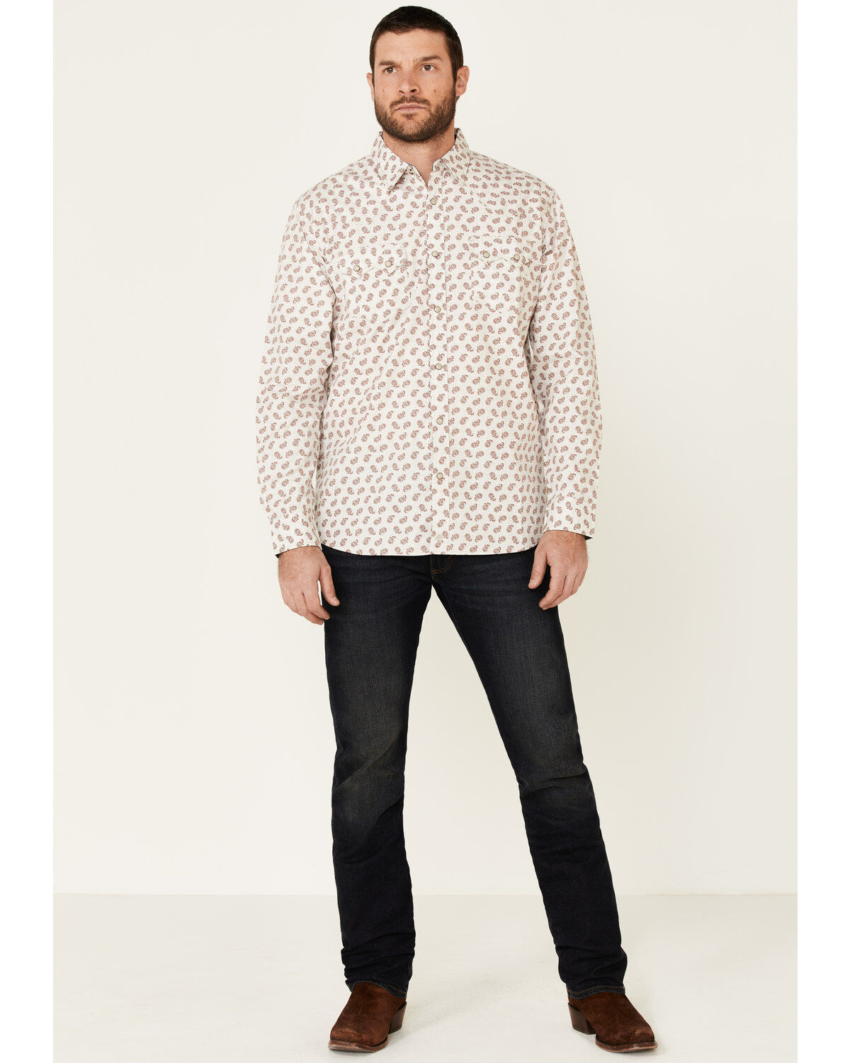 Moonshine Spirit Men's Tan Micro Paisley Print Long Sleeve Western Shirt