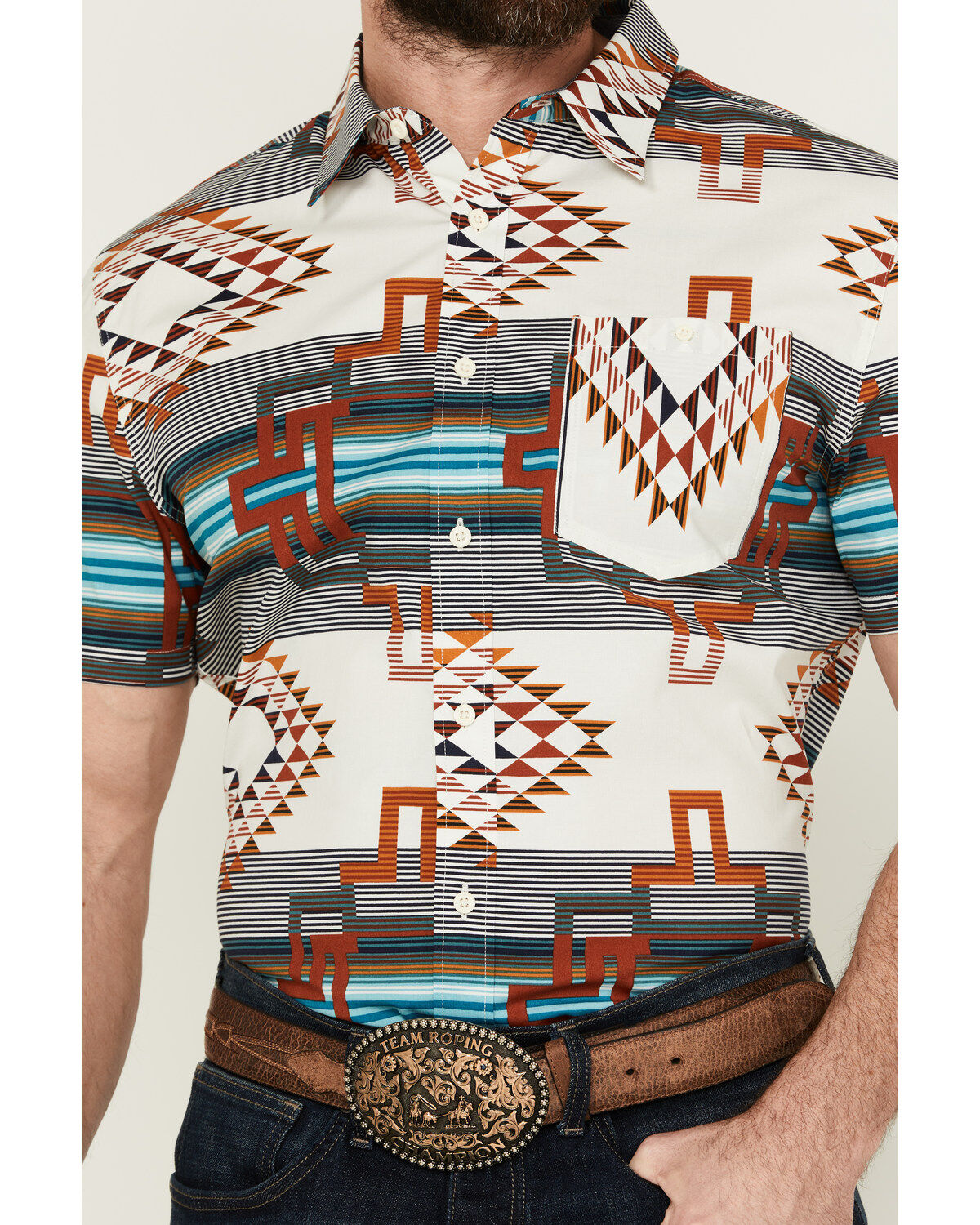 RANK 45&reg; Men's Flash Fire Exploded Southwestern Print Short Sleeve Button-Down Performance Stretch Western Shirt