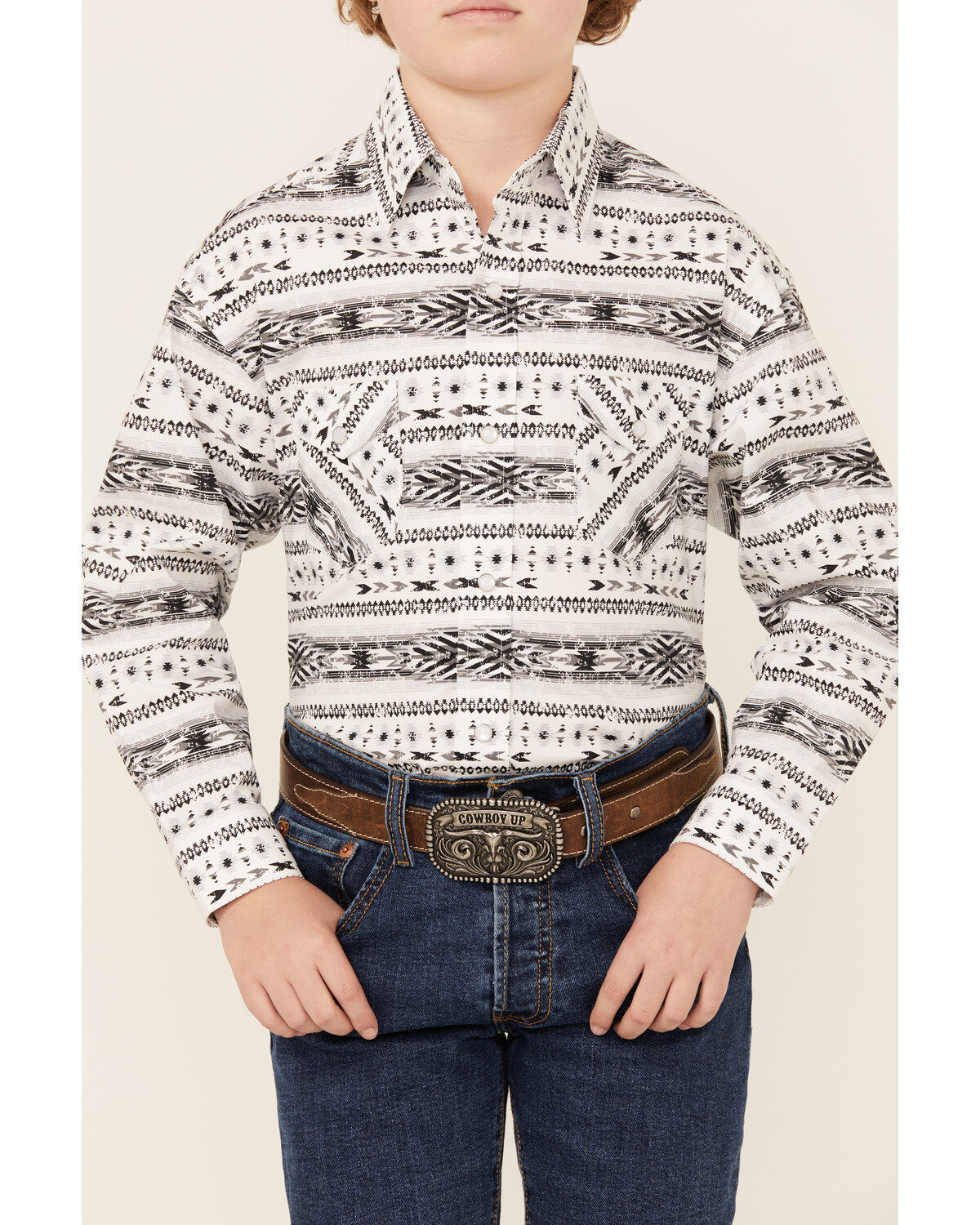 Panhandle Boys' Southwestern Print Long Sleeve Snap Western Shirt