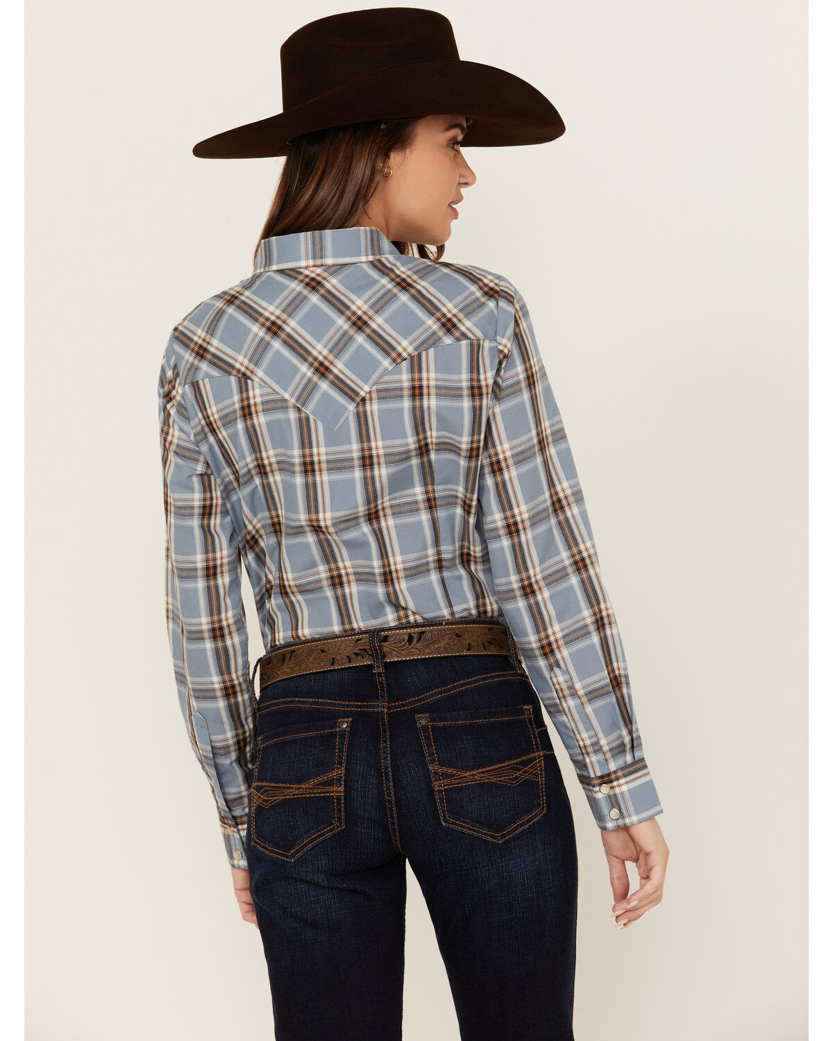 Wrangler Women's Plaid Print Long Sleeve Pearl Snap Western Shirt