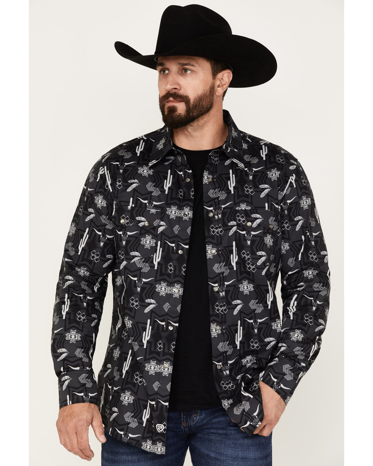 Rock & Roll Denim Men's Southwestern Print Stretch Long Sleeve Snap Shirt