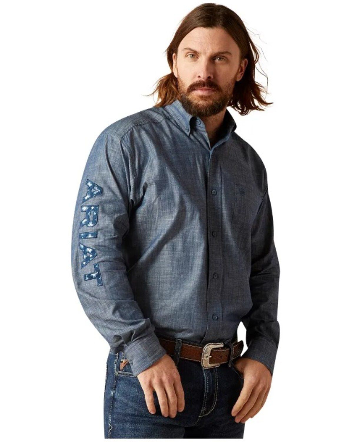 Ariat Men's Team Logo Chambray Long Sleeve Button-Down Western Shirt