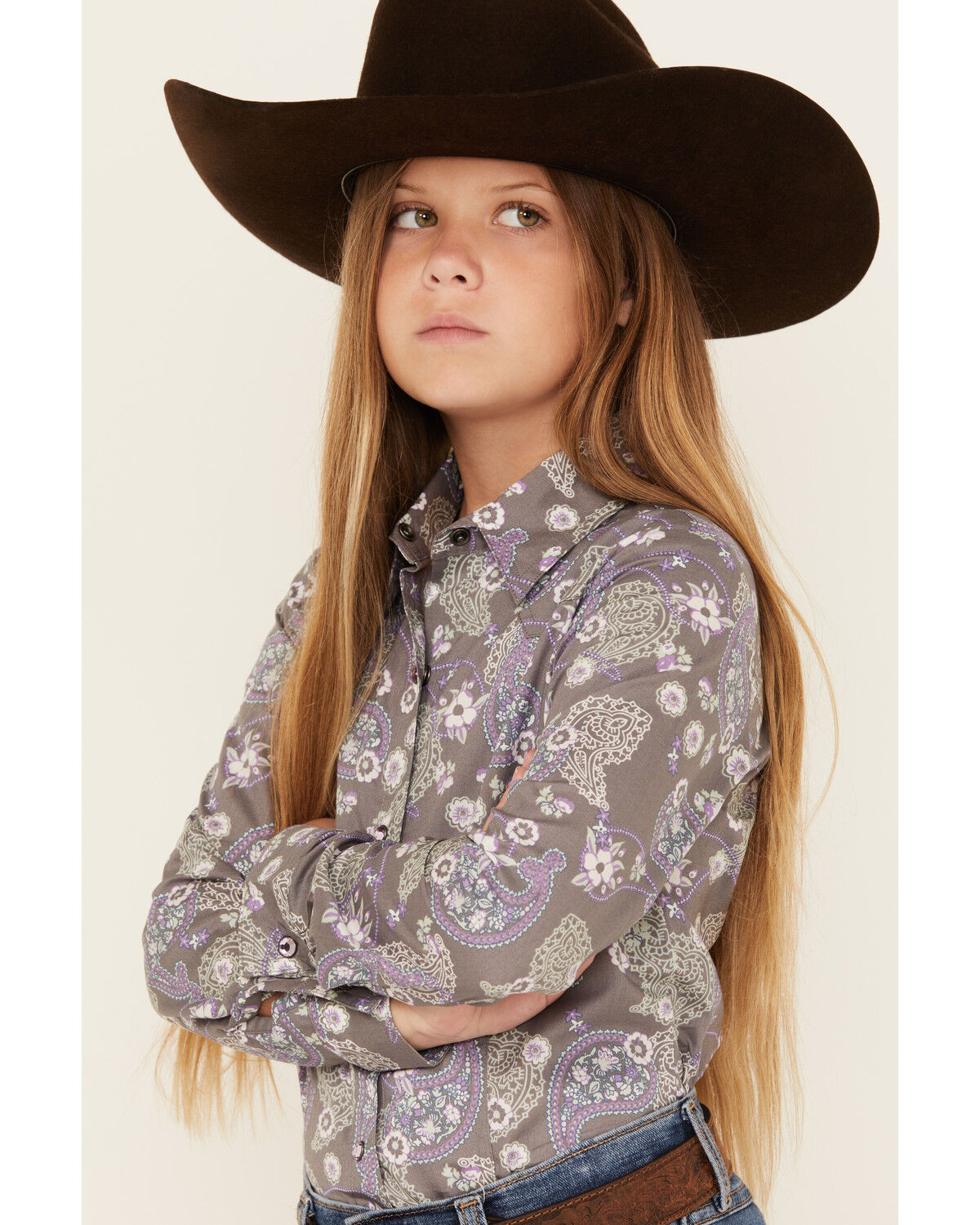 Cruel Girl Girls' Paisley Print Long Sleeve Snap Western Shirt