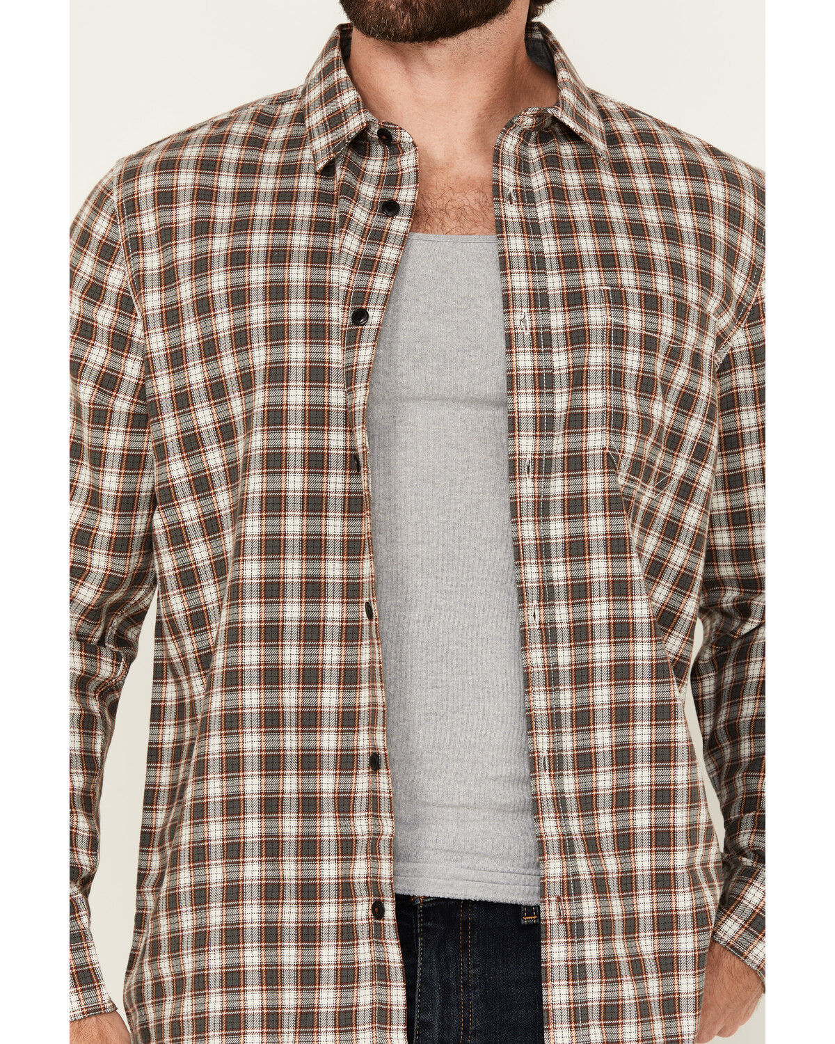 Brothers and Sons Men's Keystone Plaid Print Long Sleeve Button-Down Stretch Western Shirt