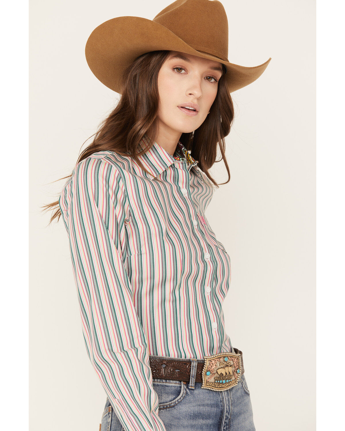 Cinch Women's Striped Long Sleeve Button-Down Western Shirt