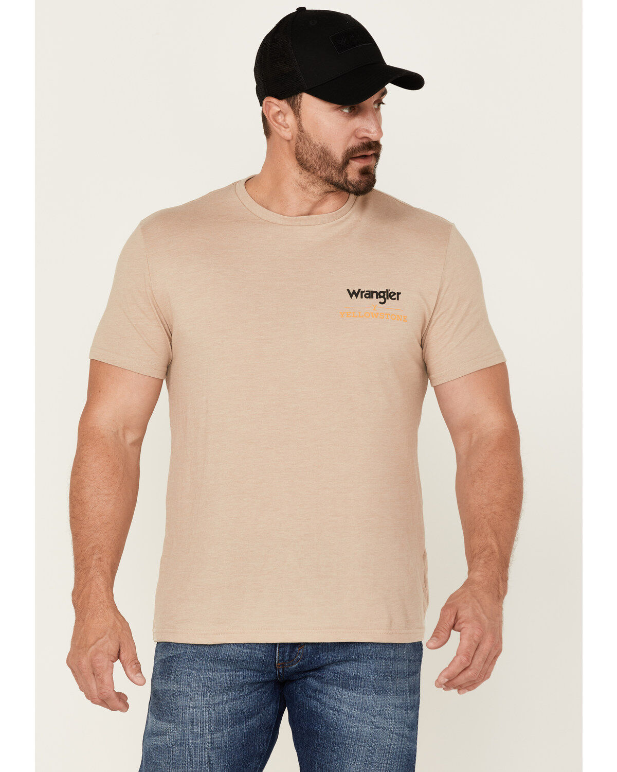 Wrangler Men's Heathered Yellowstone Dutton Ranch Logo Graphic T-Shirt
