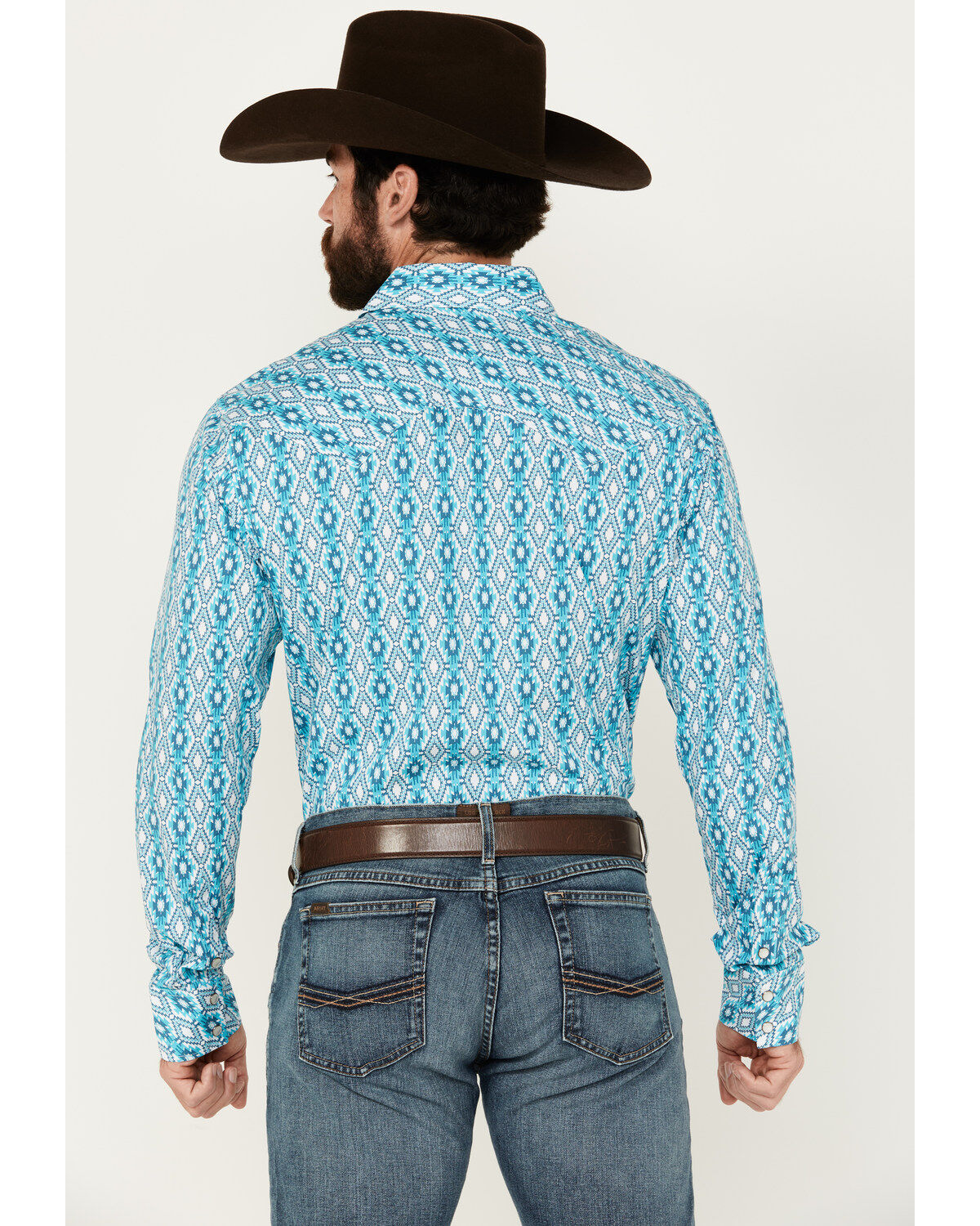 Rock & Roll Denim Men's Southwestern Print Long Sleeve Pearl Snap Stretch Western Shirt