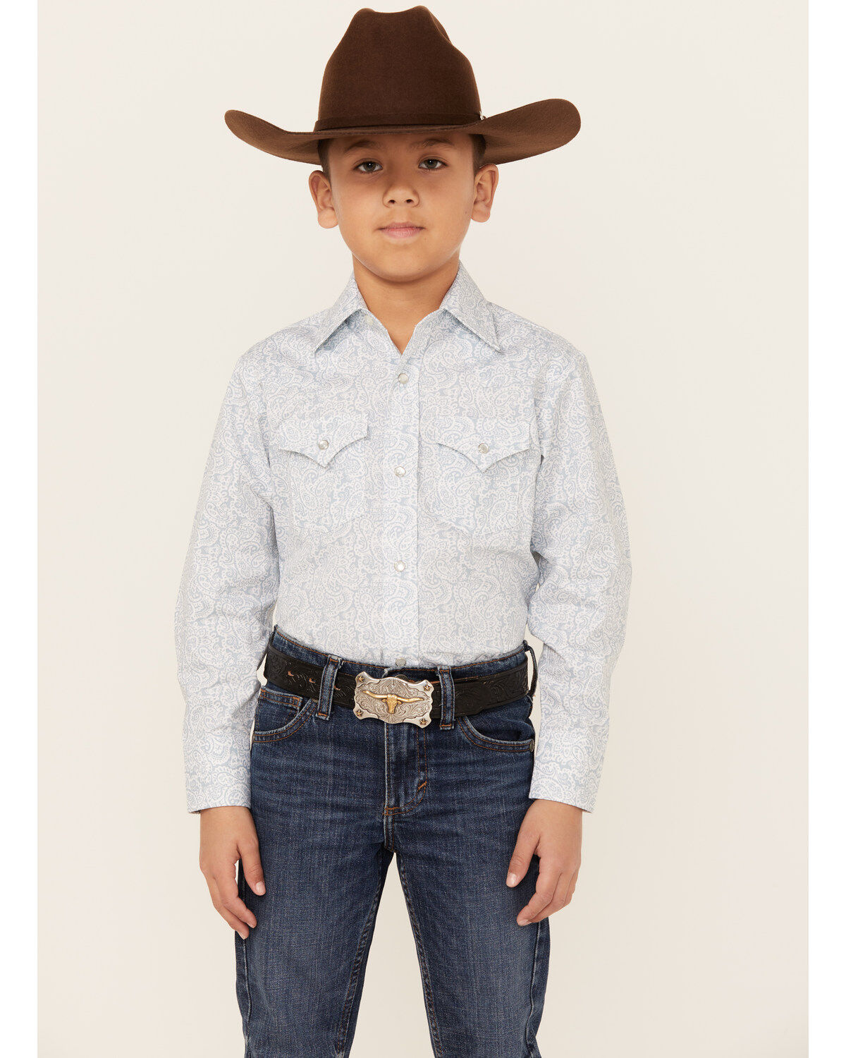 Ely Walker Boys' Paisley Print Long Sleeve Pearl Snap Western Shirt