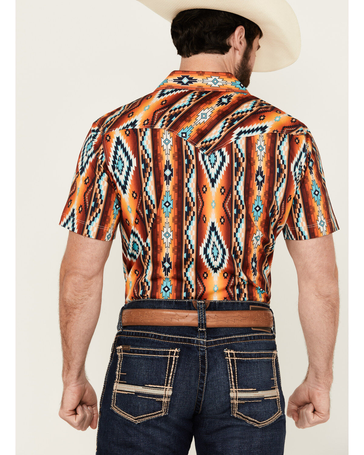 Rock & Roll Denim Men's Southwestern Print Short Sleeve Snap Stretch Western Shirt