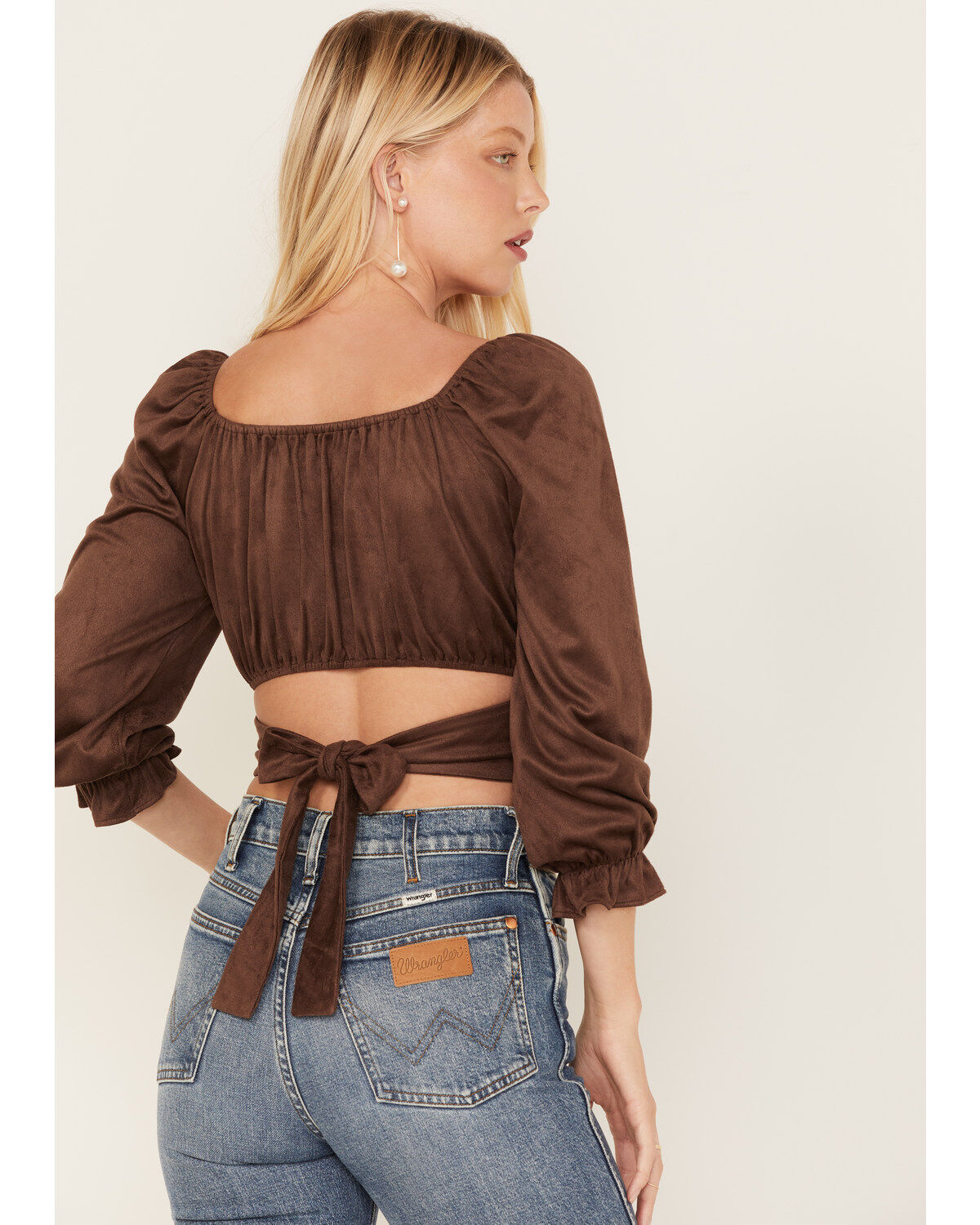 Beyond The Radar Women's Faux Suede Tie Back Crop Top