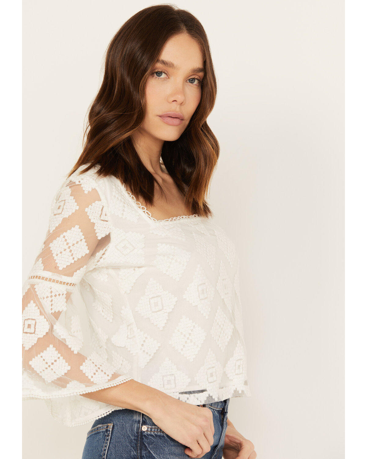 Shyanne Women's Diamond Embroidered Mesh Top