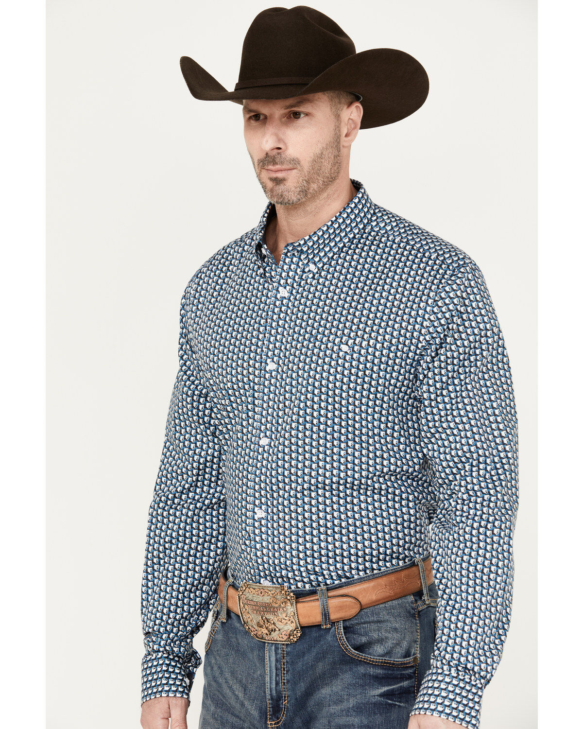 RANK 45® Men's Chute Gate Geo Print Long Sleeve Button-Down Western Shirt