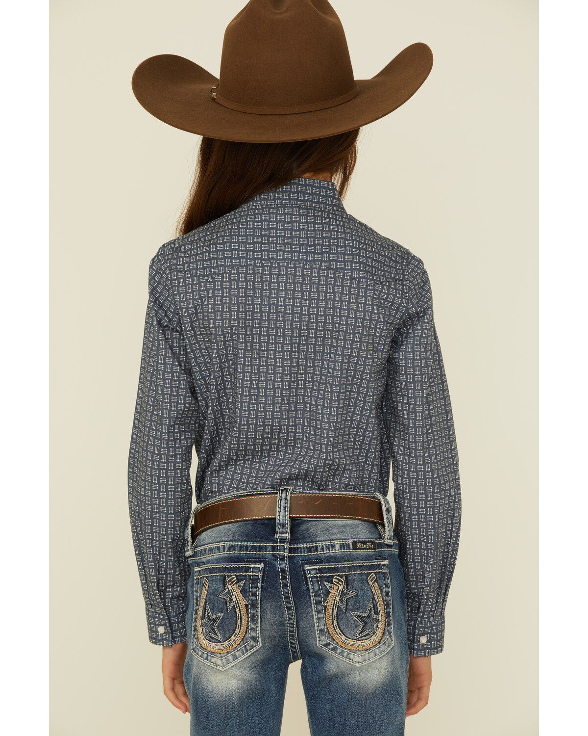 Roper Girls' Checkered Arrow Print Long Sleeve Pearl Snap Western Shirt