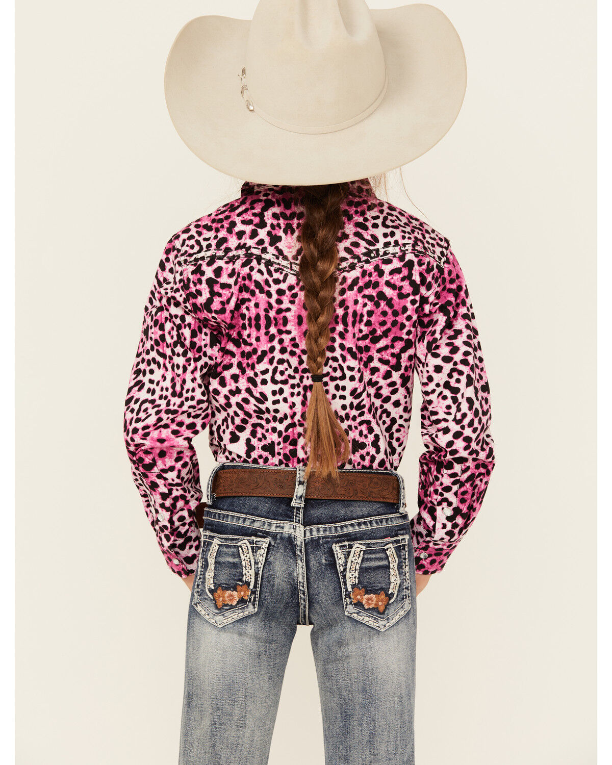 Cowgirl Hardware Girls' Leopard Print Long Sleeve Snap Western Shirt