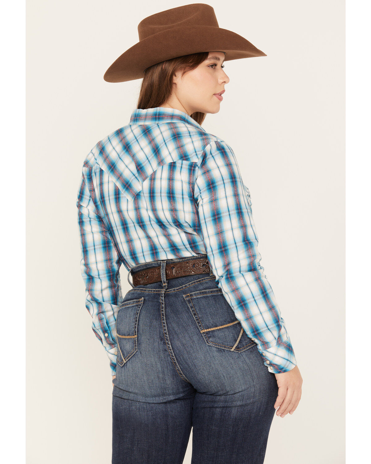 Roper Women's Plaid Print Long Sleeve Snap Western Shirt - Plus