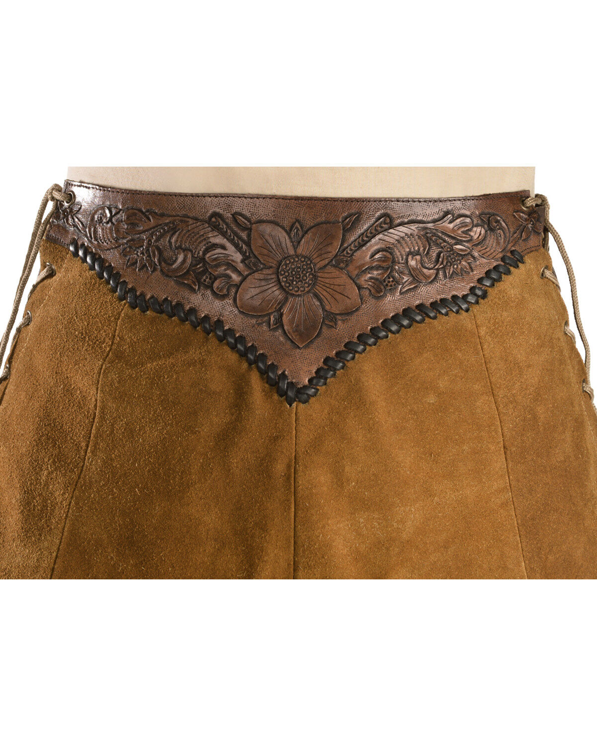 Kobler Leather Women's Choctaw Tooled Leather Lace-Up Suede Skirt