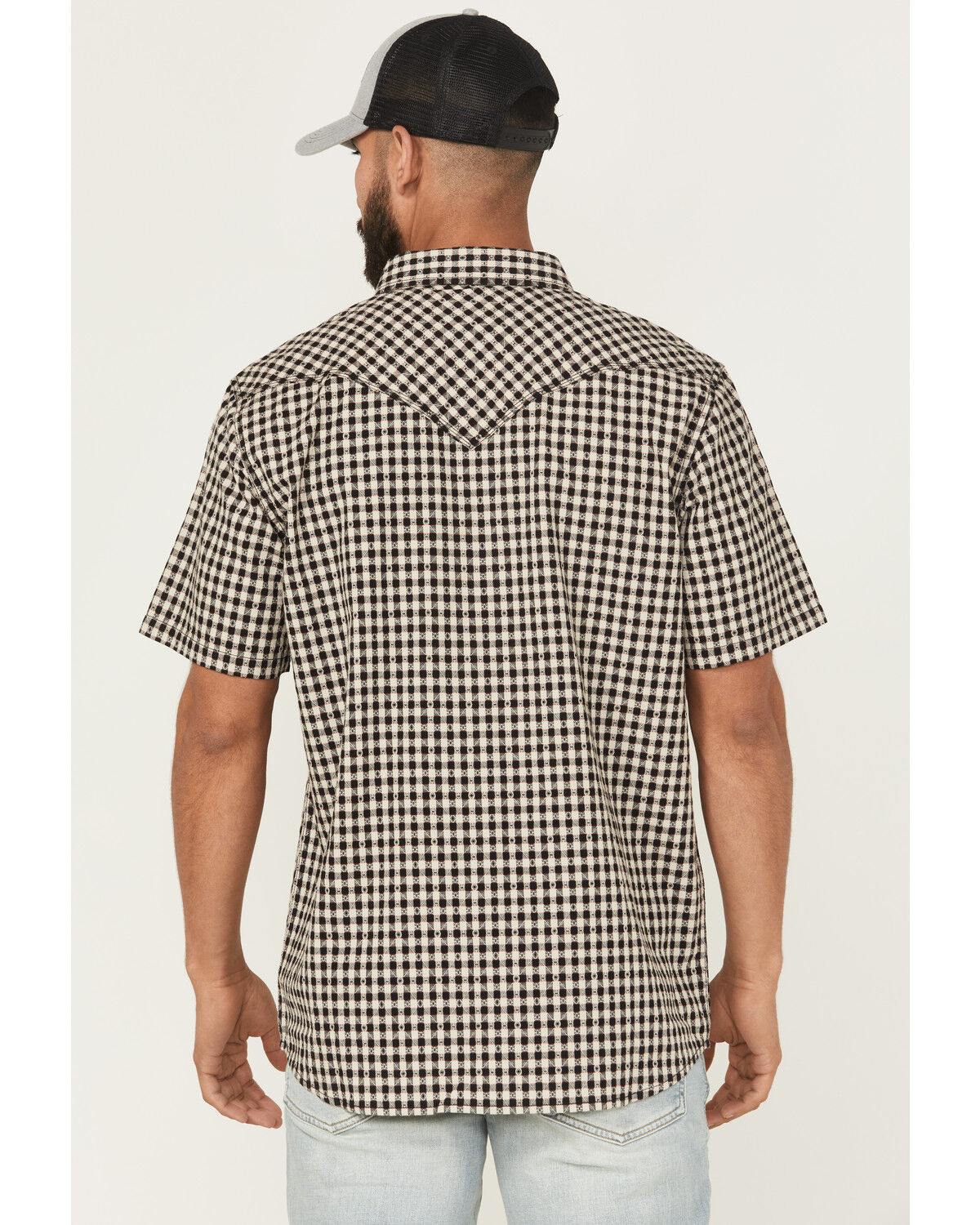 Moonshine Spirit Men's Checkers Plaid Print Short Sleeve Snap Western Shirt