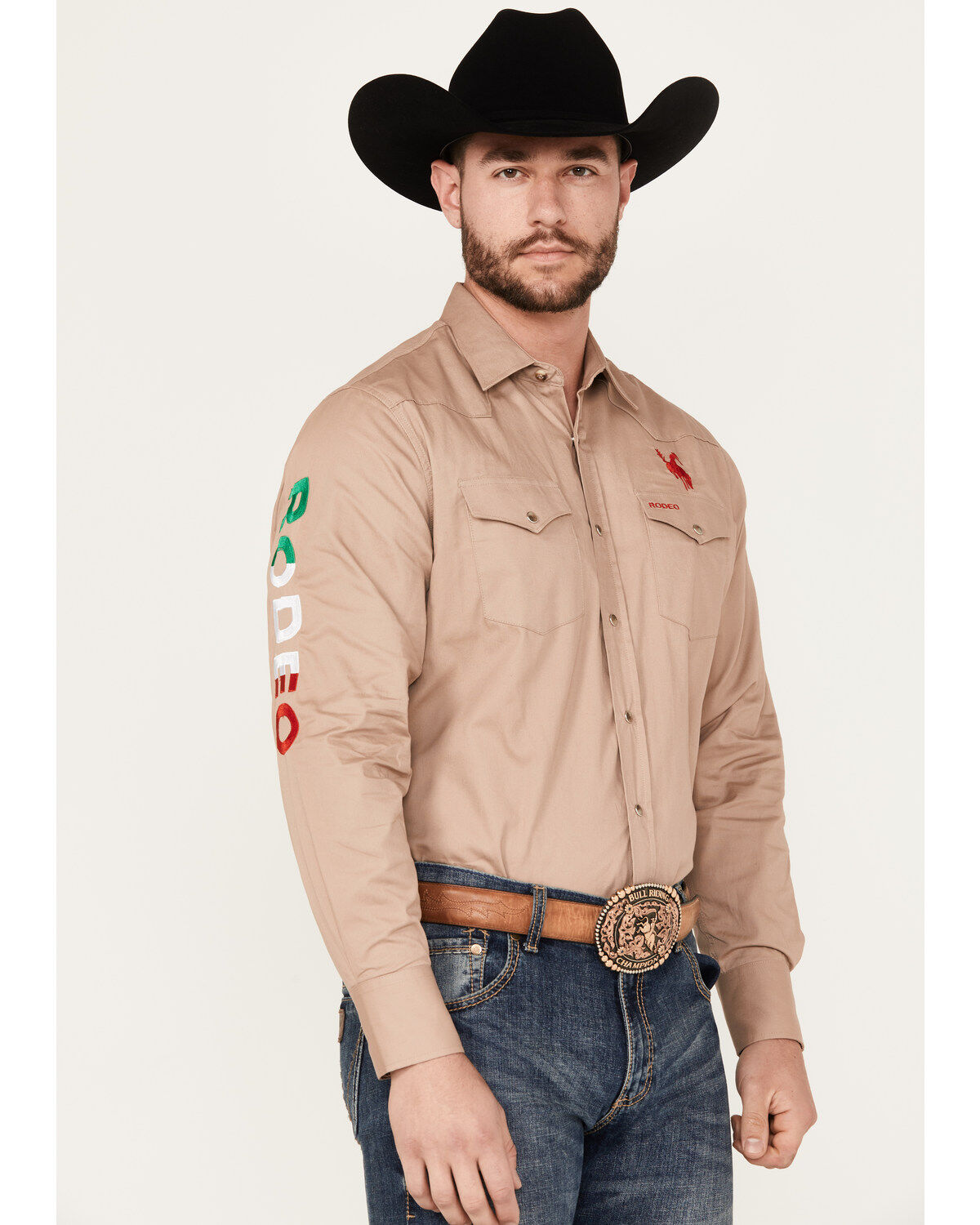 Rodeo Clothing Men's Mexico Flag Long Sleeve Snap Western Shirt