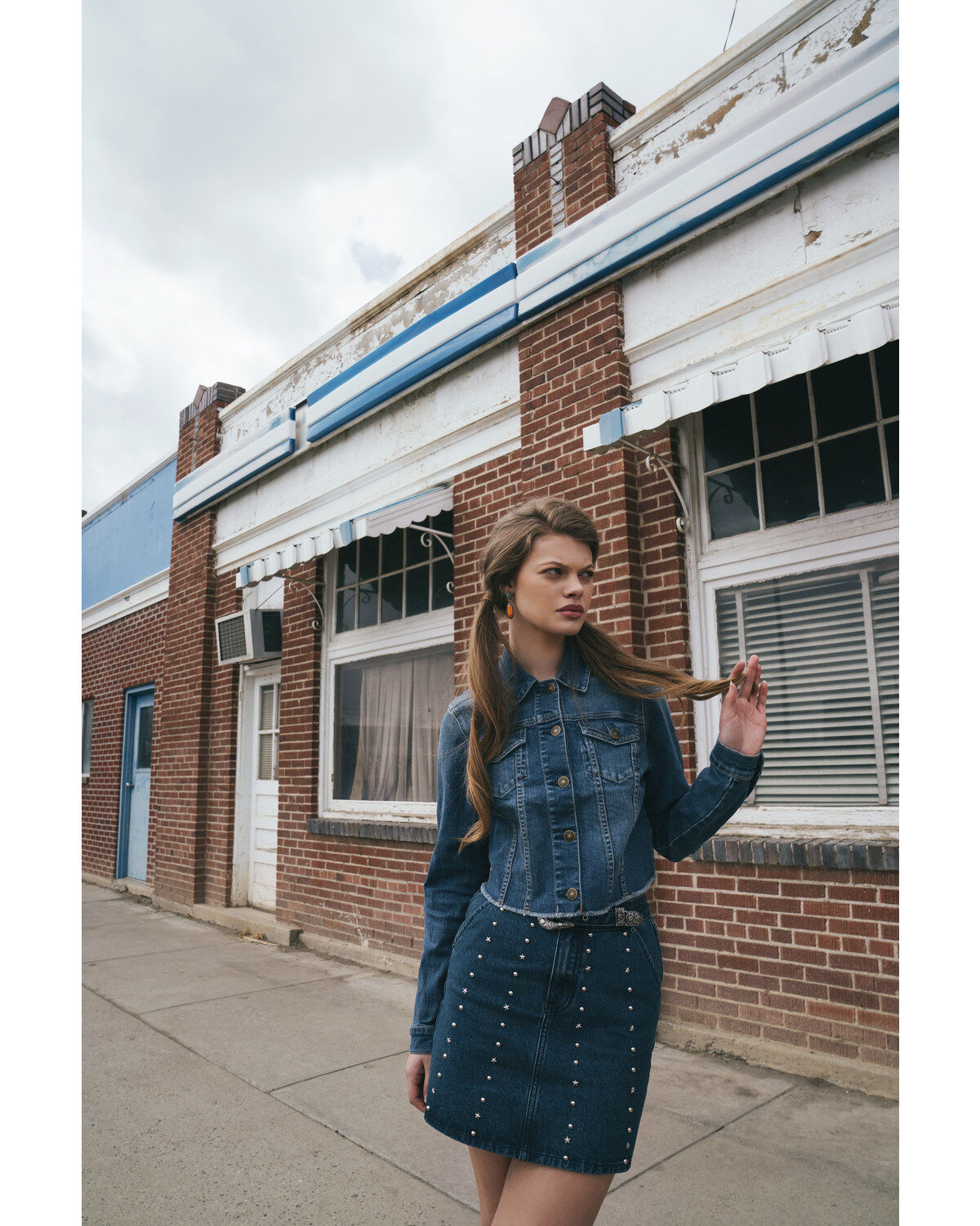 Rock & Roll Denim Women's Dark Wash Studded Belted Western Denim Mini Skirt
