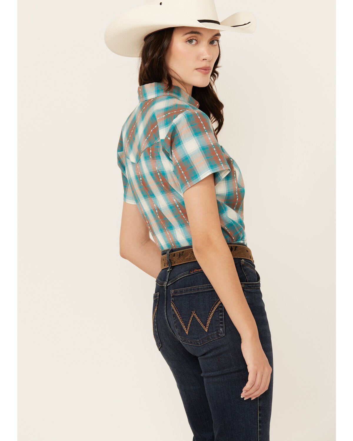 Shyanne Women's Plaid Print Short Sleeve Button-Down Stretch Western Shirt