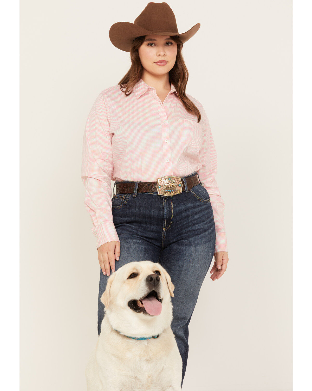 Ariat Women's Rose Gingham Print Long Sleeve Button Down Kirby Stretch Shirt - Plus