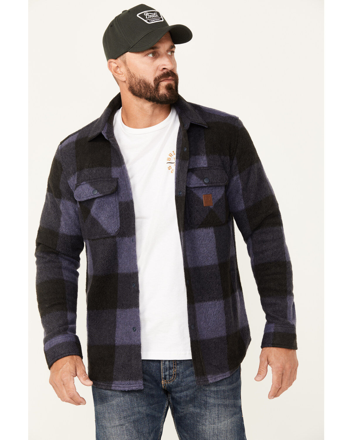 Brixton Men's Bowery Arctic Plaid Print Long Sleeve Snap Stretch Flannel Shirt