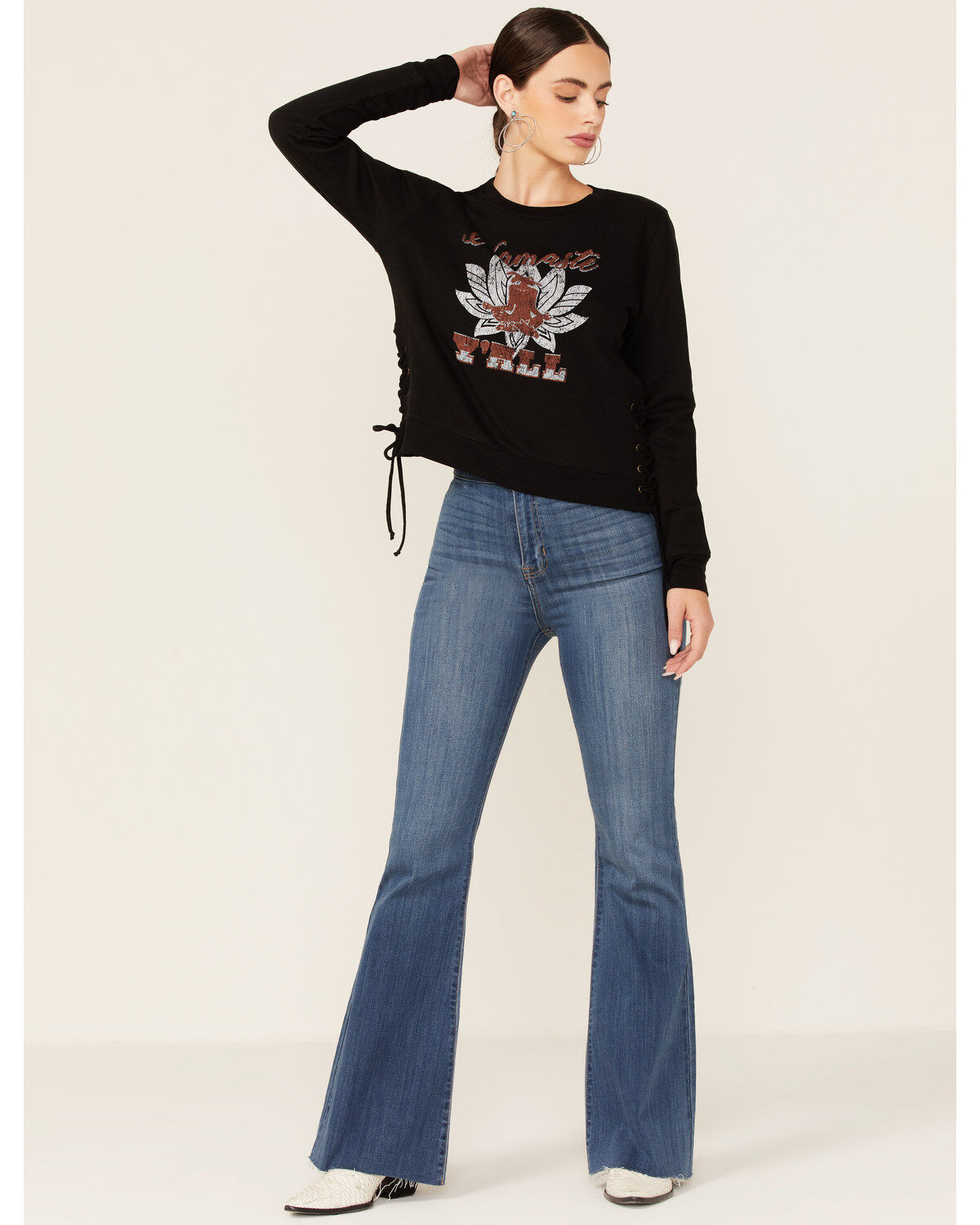 Shyanne Women's Namaste Yall Side Lacing Long Sleeve Graphic Sweatshirt