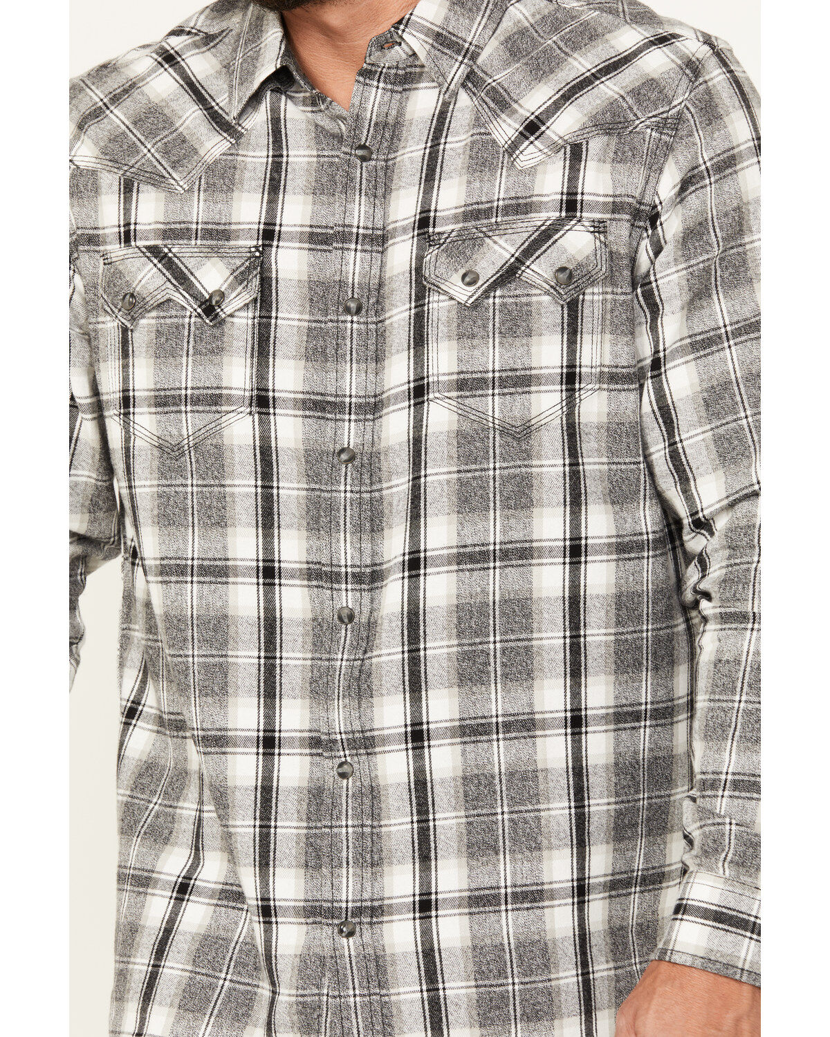 Moonshine Spirt Men's Gray Cloud Plaid Print Long Sleeve Snap Western Shirt